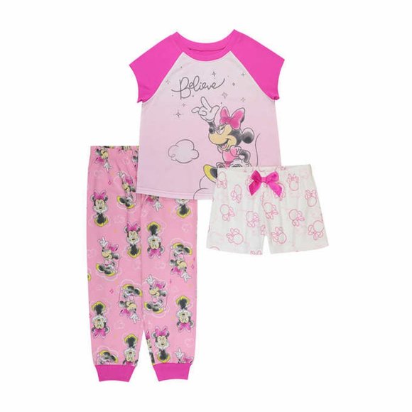 NWT Disney Kids' 3-piece Flame Resistant Polyester Pajama Set Pink Minnie Sz 5 - Picture 1 of 10